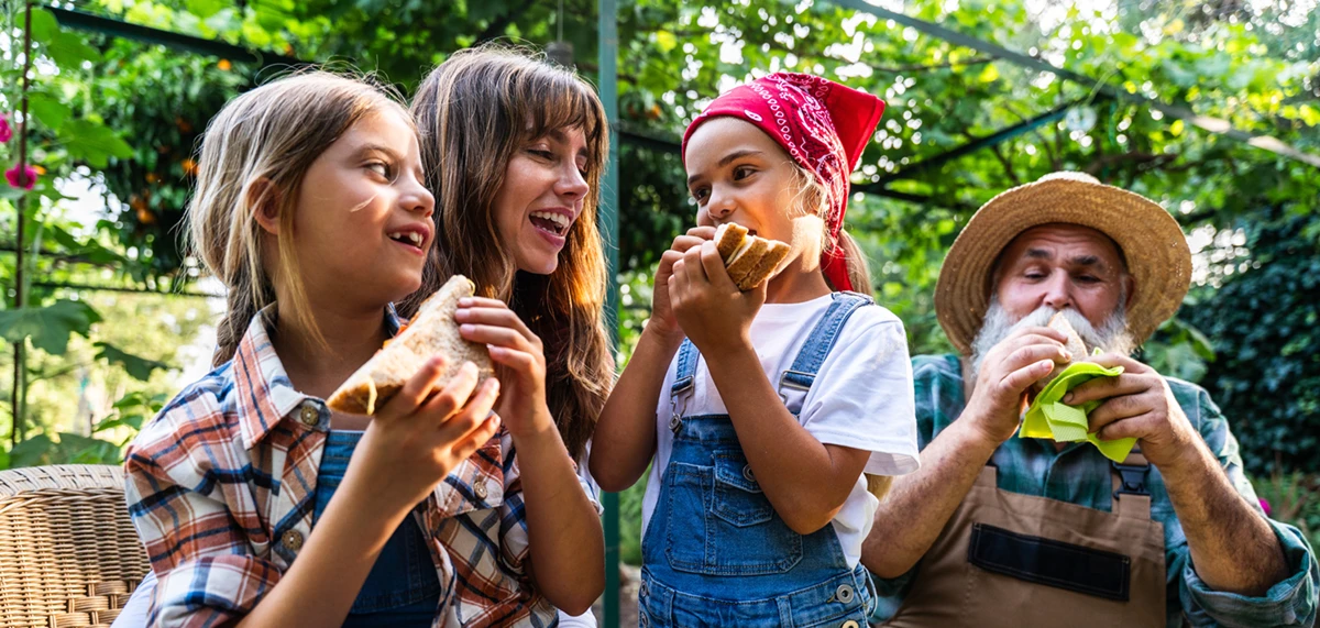 Family enjoying their sandwiches