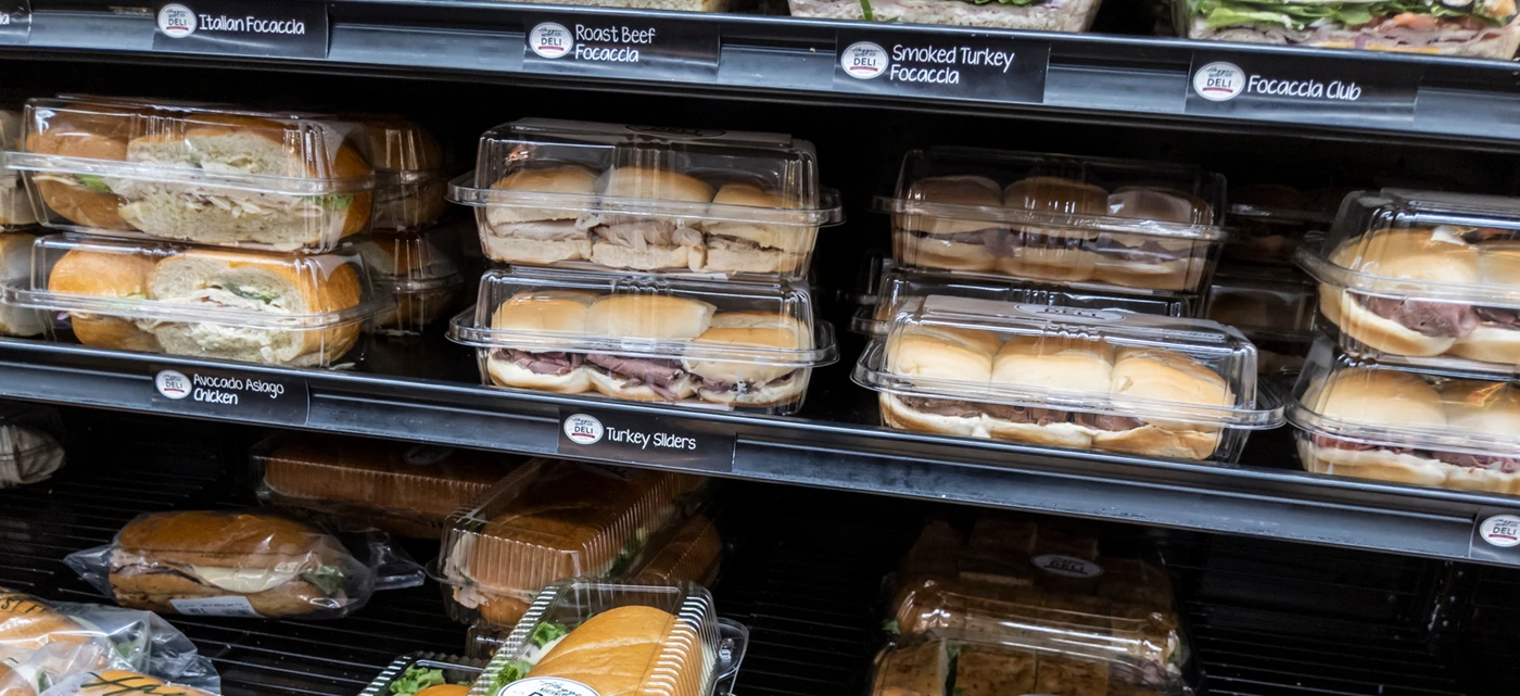 Sandwiches in a display